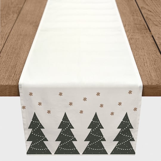 90" Christmas Tree Snow Twill Table Runner